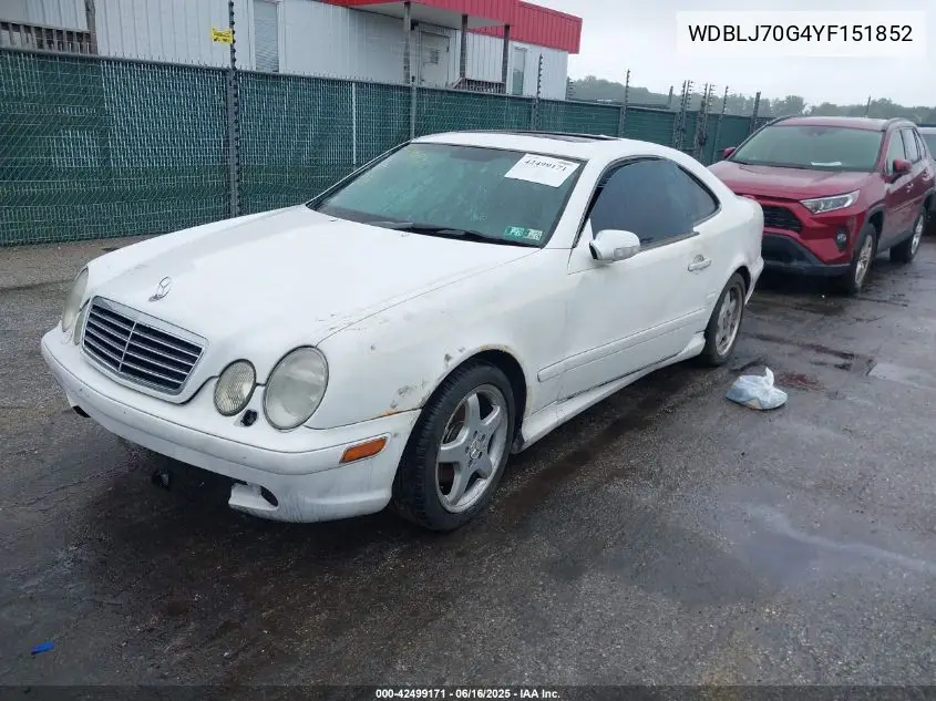 2000 Mercedes-Benz Clk 430 VIN: WDBLJ70G4YF151852 Lot: 42499171