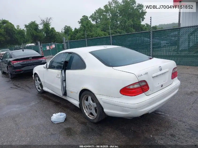 2000 Mercedes-Benz Clk 430 VIN: WDBLJ70G4YF151852 Lot: 42499171