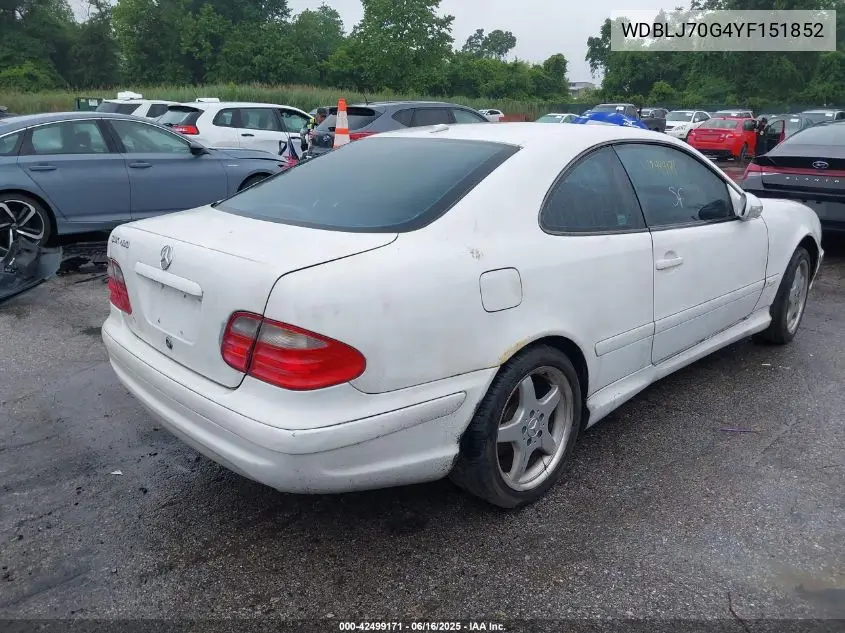 2000 Mercedes-Benz Clk 430 VIN: WDBLJ70G4YF151852 Lot: 42499171