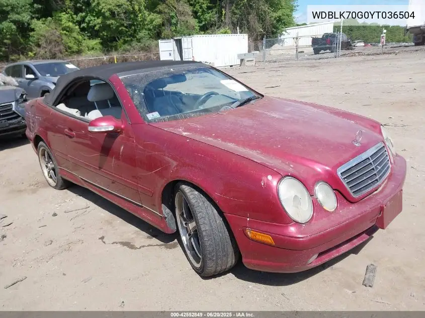 2000 Mercedes-Benz Clk 430 VIN: WDBLK70G0YT036504 Lot: 42552849