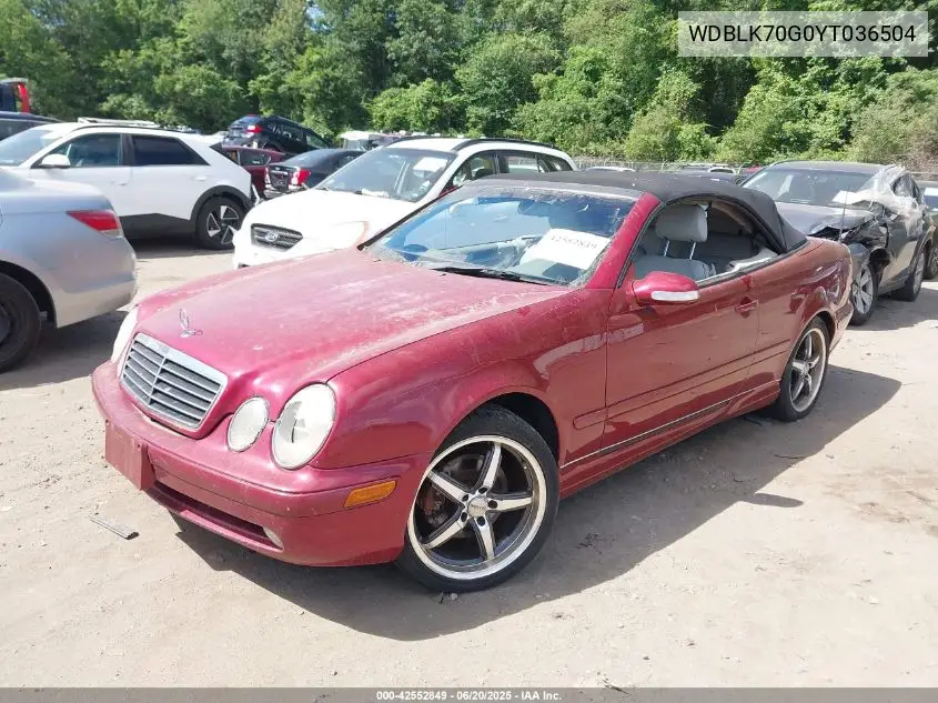 2000 Mercedes-Benz Clk 430 VIN: WDBLK70G0YT036504 Lot: 42552849