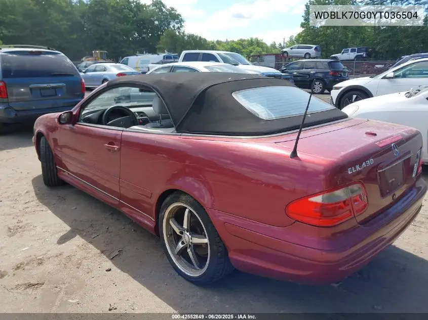 2000 Mercedes-Benz Clk 430 VIN: WDBLK70G0YT036504 Lot: 42552849