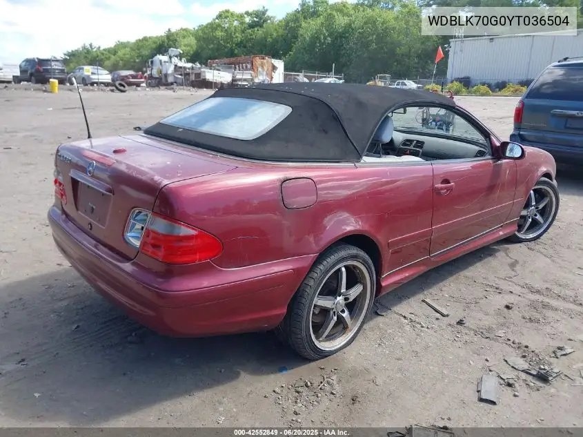 2000 Mercedes-Benz Clk 430 VIN: WDBLK70G0YT036504 Lot: 42552849