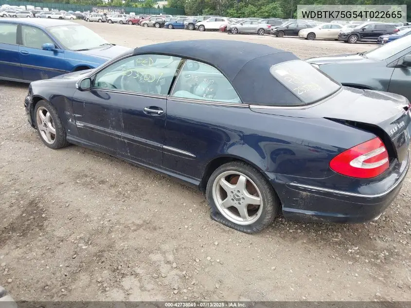 2004 Mercedes-Benz Clk 500 VIN: WDBTK75G54T022665 Lot: 42738049