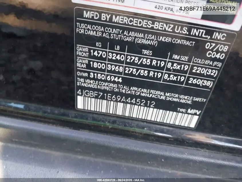 2009 Mercedes-Benz Gl 450 4Matic VIN: 4JGBF71E69A445212 Lot: 42563726