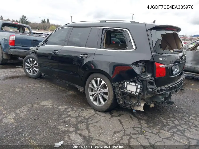 2014 Mercedes-Benz Gl 450 4Matic VIN: 4JGDF7CE4EA385978 Lot: 41787711