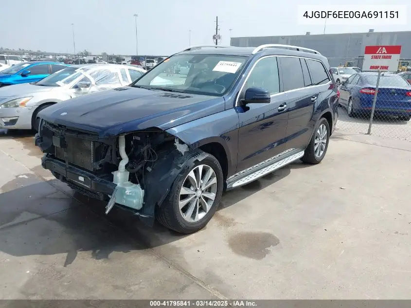 2016 Mercedes-Benz Gl 450 4Matic VIN: 4JGDF6EE0GA691151 Lot: 41795841