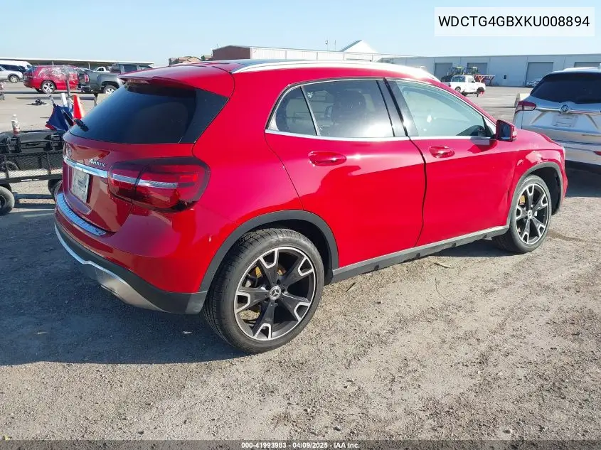 2019 Mercedes-Benz Gla 250 4Matic VIN: WDCTG4GBXKU008894 Lot: 41993983