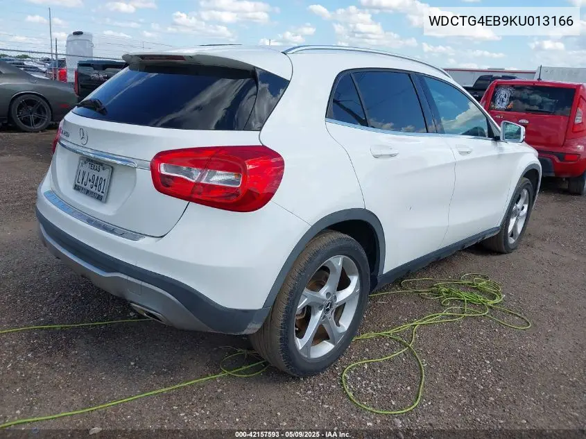 2019 Mercedes-Benz Gla 250 VIN: WDCTG4EB9KU013166 Lot: 42157593