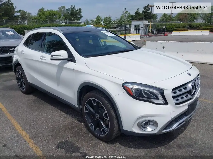 2019 Mercedes-Benz Gla 250 VIN: WDCTG4EB9KJ550931 Lot: 42223075
