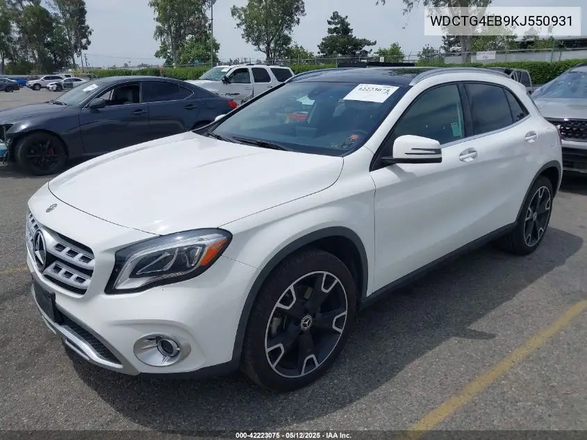 2019 Mercedes-Benz Gla 250 VIN: WDCTG4EB9KJ550931 Lot: 42223075