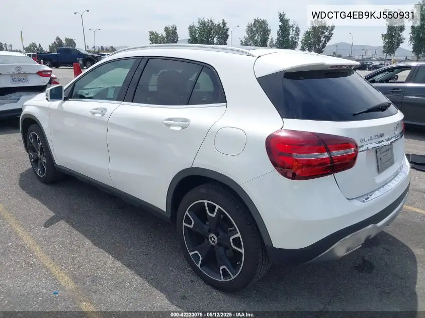 2019 Mercedes-Benz Gla 250 VIN: WDCTG4EB9KJ550931 Lot: 42223075