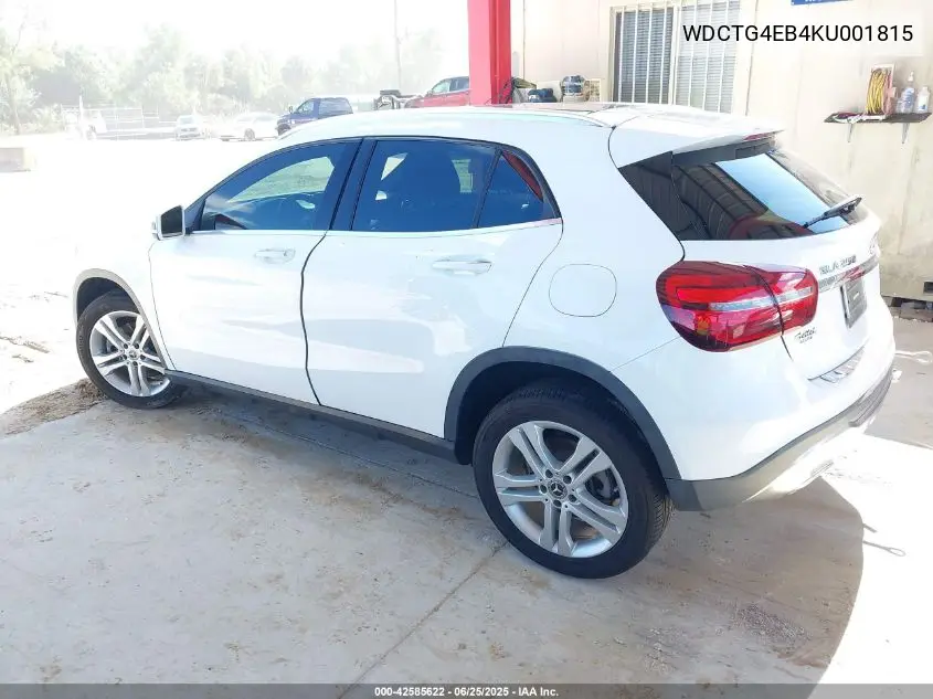 2019 Mercedes-Benz Gla 250 VIN: WDCTG4EB4KU001815 Lot: 42585622