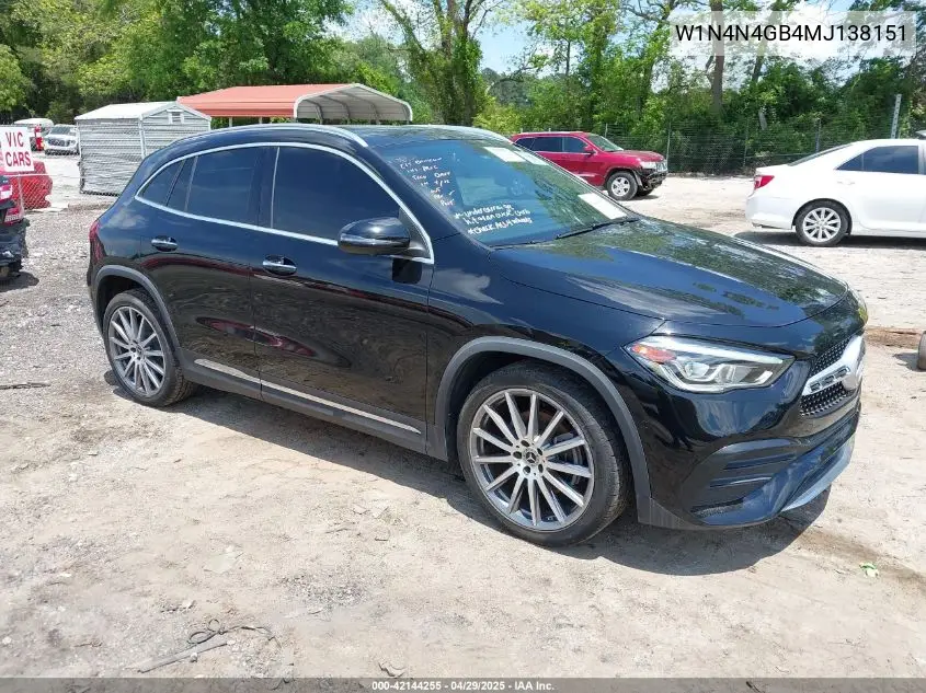2021 Mercedes-Benz Gla 250 VIN: W1N4N4GB4MJ138151 Lot: 42144255