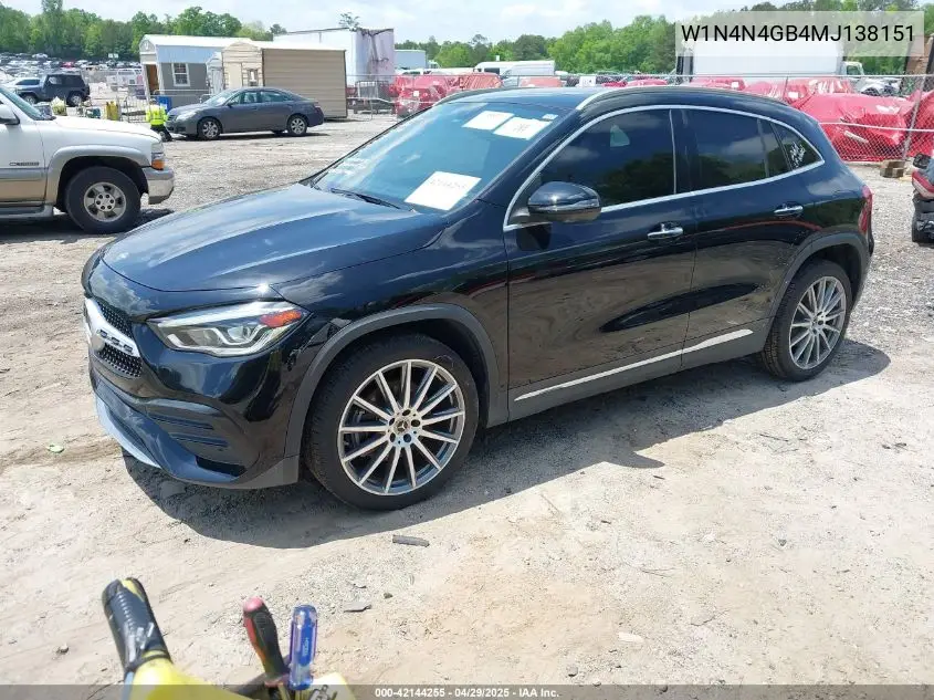 2021 Mercedes-Benz Gla 250 VIN: W1N4N4GB4MJ138151 Lot: 42144255