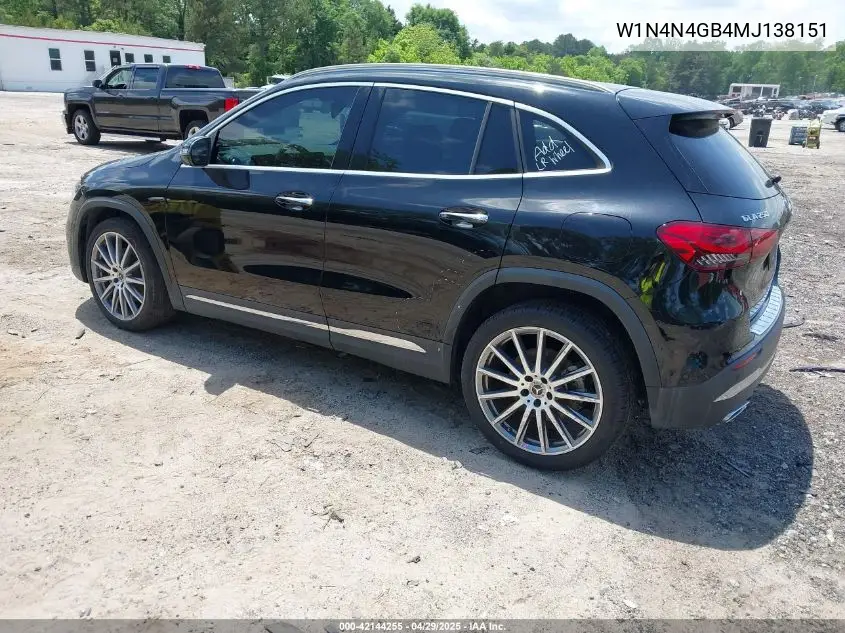 2021 Mercedes-Benz Gla 250 VIN: W1N4N4GB4MJ138151 Lot: 42144255
