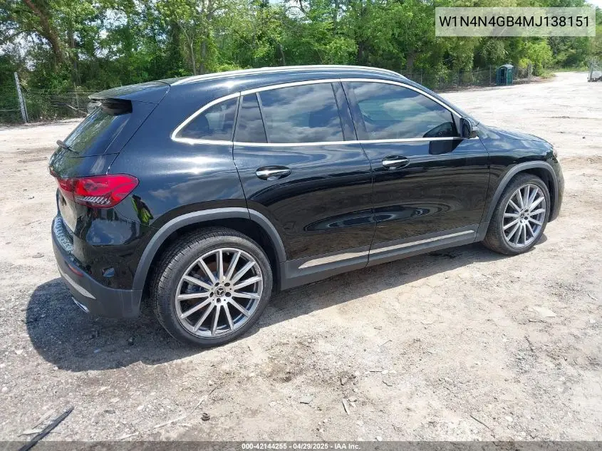 2021 Mercedes-Benz Gla 250 VIN: W1N4N4GB4MJ138151 Lot: 42144255