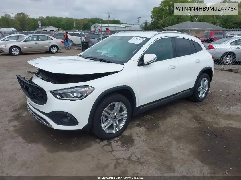 2021 Mercedes-Benz Gla 250 4Matic VIN: W1N4N4HB9MJ247784 Lot: 42241943