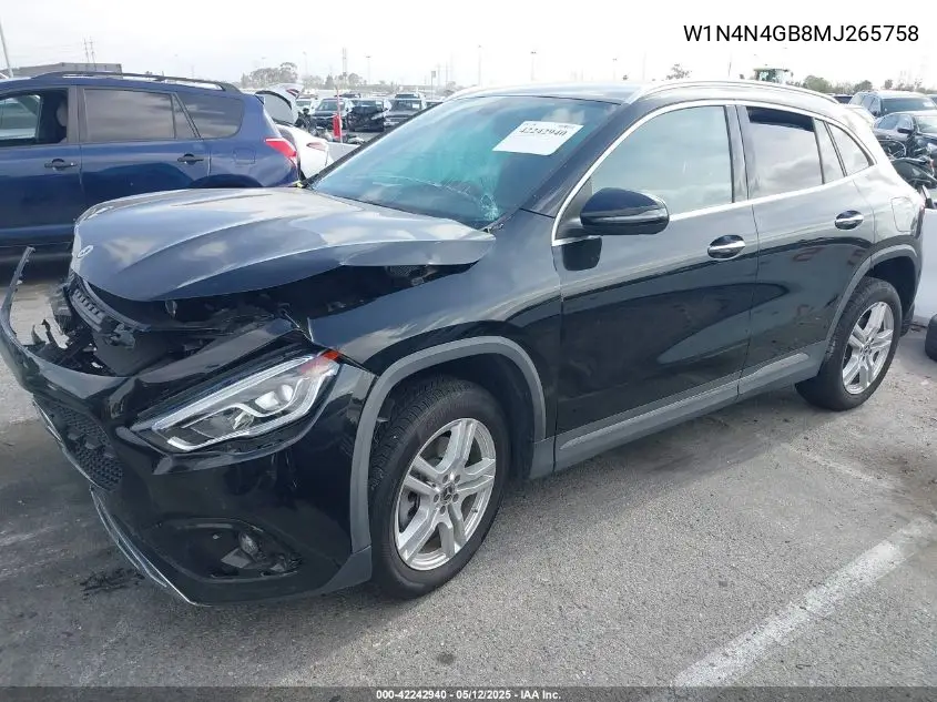 2021 Mercedes-Benz Gla VIN: W1N4N4GB8MJ265758 Lot: 42242940