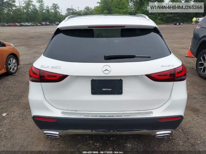 2021 Mercedes-Benz Gla 250 4Matic VIN: W1N4N4HB4MJ265366 Lot: 42513608