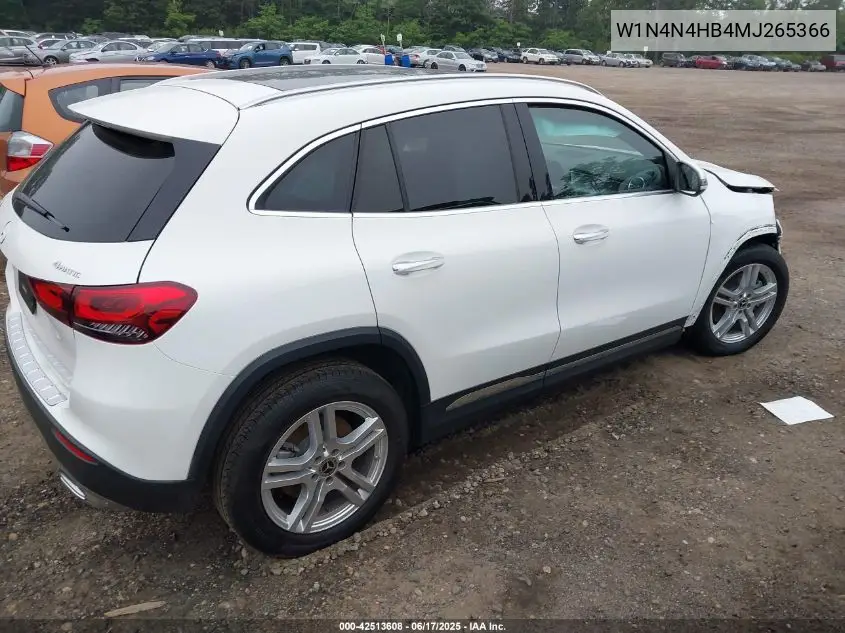 2021 Mercedes-Benz Gla 250 4Matic VIN: W1N4N4HB4MJ265366 Lot: 42513608