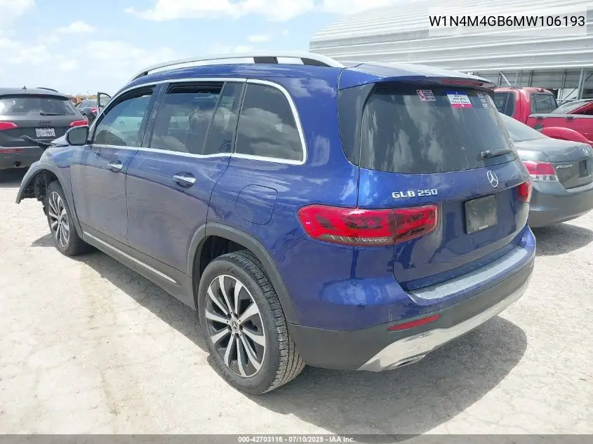 2021 Mercedes-Benz Glb 250 VIN: W1N4M4GB6MW106193 Lot: 42703116