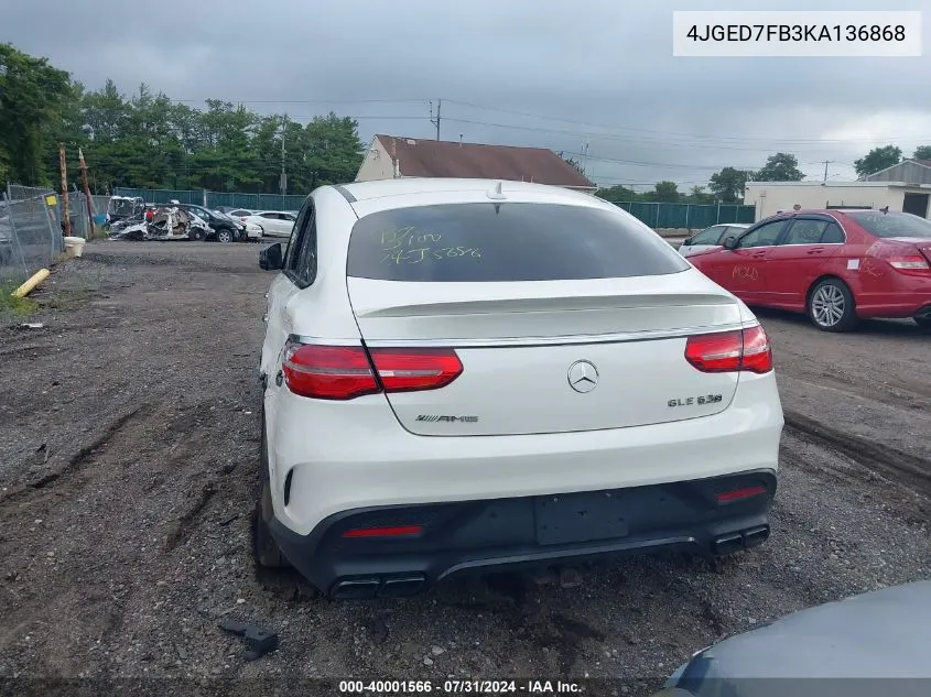 2019 Mercedes-Benz Amg Gle 63 Coupe S 4Matic VIN: 4JGED7FB3KA136868 Lot: 40001566