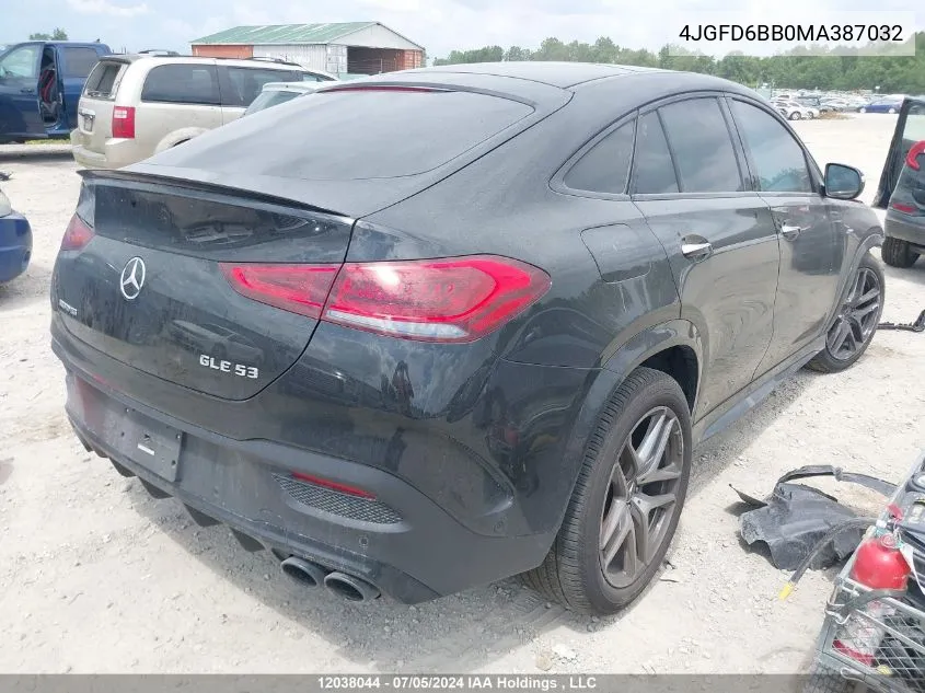 2021 Mercedes-Benz Gle Coupe Amg 53 4Matic VIN: 4JGFD6BB0MA387032 Lot: 12038044