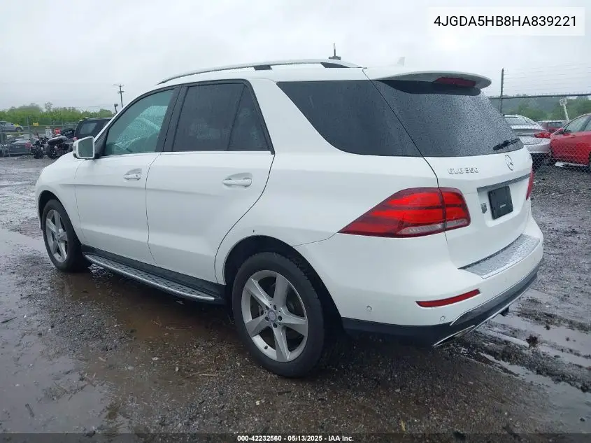 2017 Mercedes-Benz Gle 350 4Matic VIN: 4JGDA5HB8HA839221 Lot: 42232560