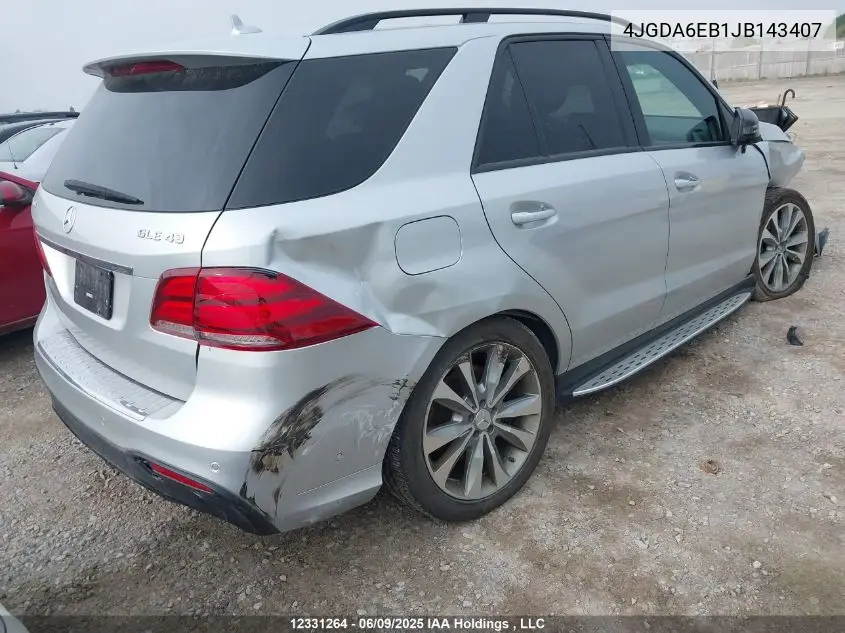 2018 Mercedes-Benz Gle 43 Amg VIN: 4JGDA6EB1JB143407 Lot: 12331264