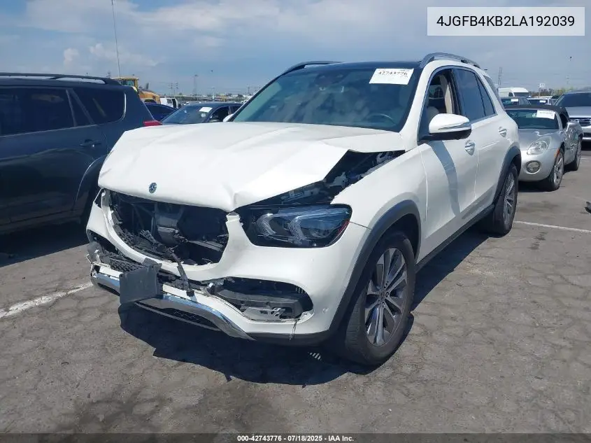2020 Mercedes-Benz Gle 350 4Matic VIN: 4JGFB4KB2LA192039 Lot: 42743776