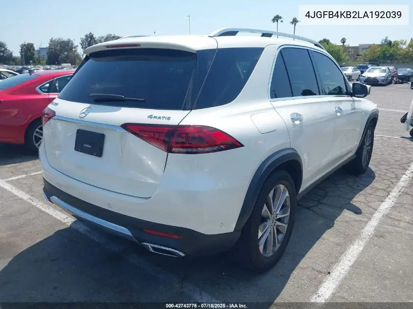 2020 Mercedes-Benz Gle 350 4Matic VIN: 4JGFB4KB2LA192039 Lot: 42743776