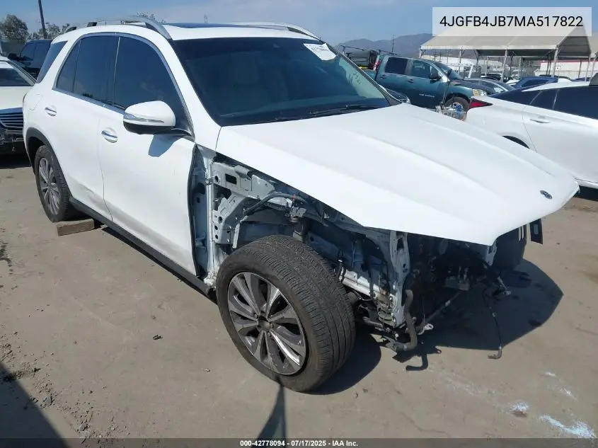 2021 Mercedes-Benz Gle 350 VIN: 4JGFB4JB7MA517822 Lot: 42778094