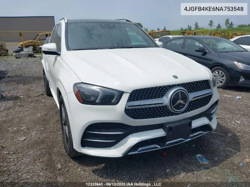 2022 Mercedes-Benz Gle 350 4Matic VIN: 4JGFB4KE6NA753548 Lot: 12333643
