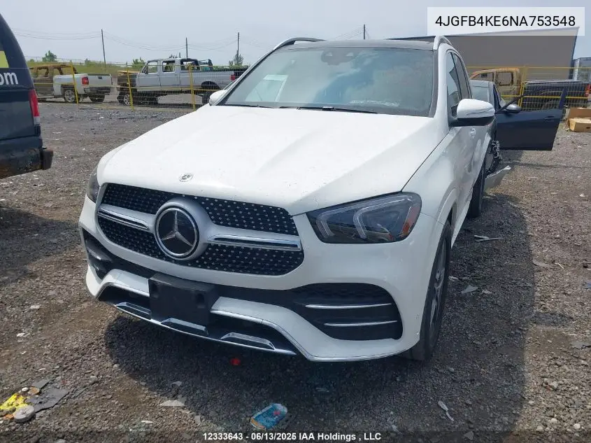 2022 Mercedes-Benz Gle 350 4Matic VIN: 4JGFB4KE6NA753548 Lot: 12333643