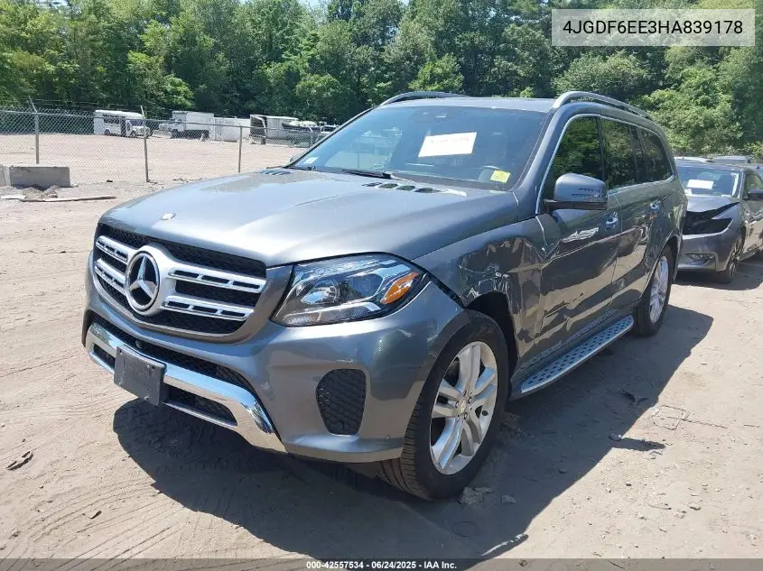 2017 Mercedes-Benz Gls 450 4Matic VIN: 4JGDF6EE3HA839178 Lot: 42557534