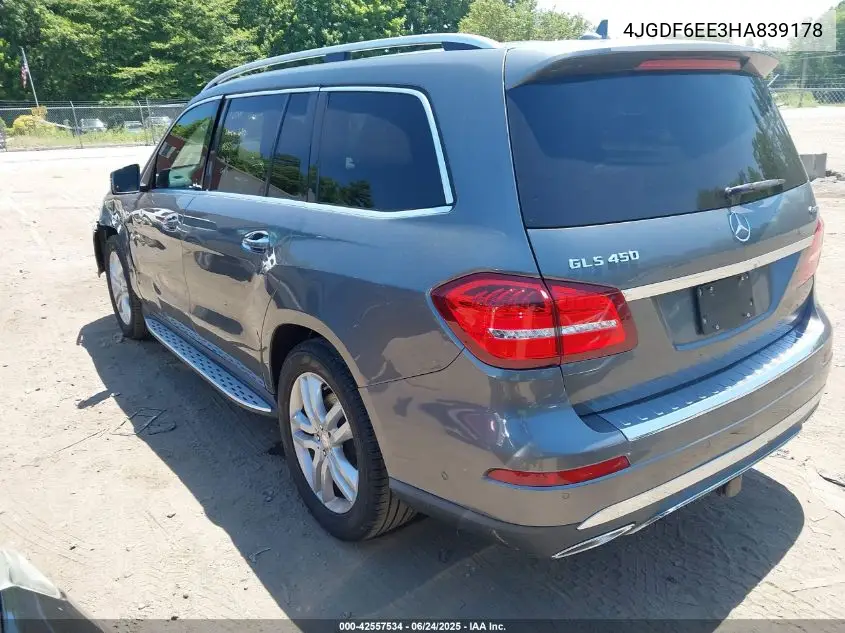 2017 Mercedes-Benz Gls 450 4Matic VIN: 4JGDF6EE3HA839178 Lot: 42557534