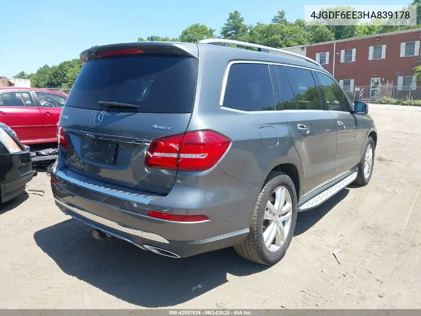 2017 Mercedes-Benz Gls 450 4Matic VIN: 4JGDF6EE3HA839178 Lot: 42557534
