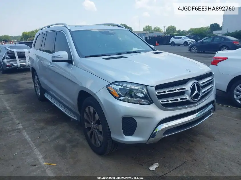 2017 Mercedes-Benz Gls 450 4Matic VIN: 4JGDF6EE9HA892760 Lot: 42591590