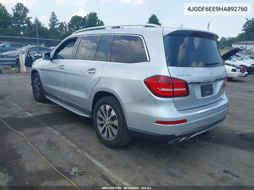2017 Mercedes-Benz Gls 450 4Matic VIN: 4JGDF6EE9HA892760 Lot: 42591590