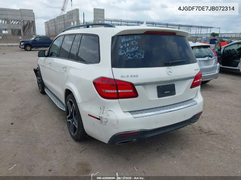 2018 Mercedes-Benz Gls 550 4Matic VIN: 4JGDF7DE7JB072314 Lot: 42500086