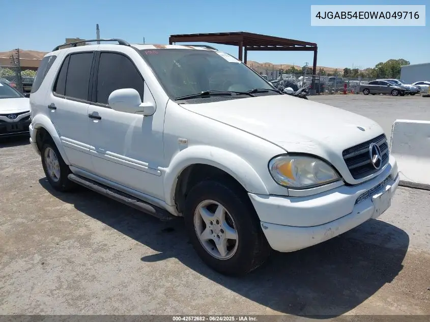 1998 Mercedes-Benz Ml 320 Classic VIN: 4JGAB54E0WA049716 Lot: 42572682