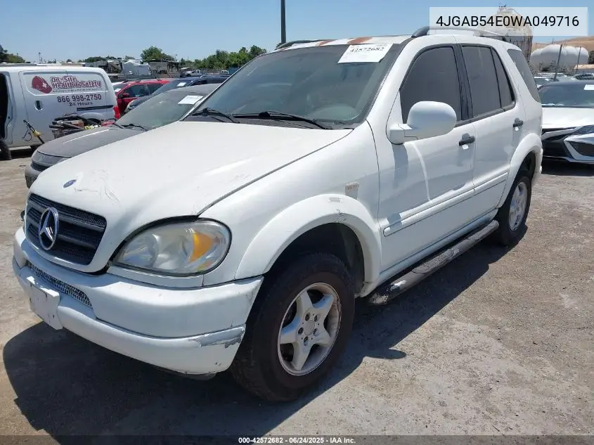 1998 Mercedes-Benz Ml 320 Classic VIN: 4JGAB54E0WA049716 Lot: 42572682