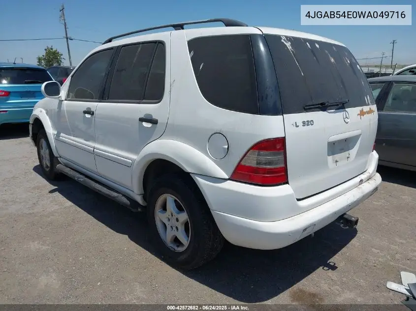 1998 Mercedes-Benz Ml 320 Classic VIN: 4JGAB54E0WA049716 Lot: 42572682