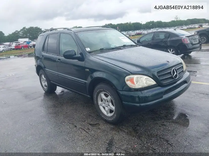2000 Mercedes-Benz Ml 320 VIN: 4JGAB54E0YA218894 Lot: 41985116