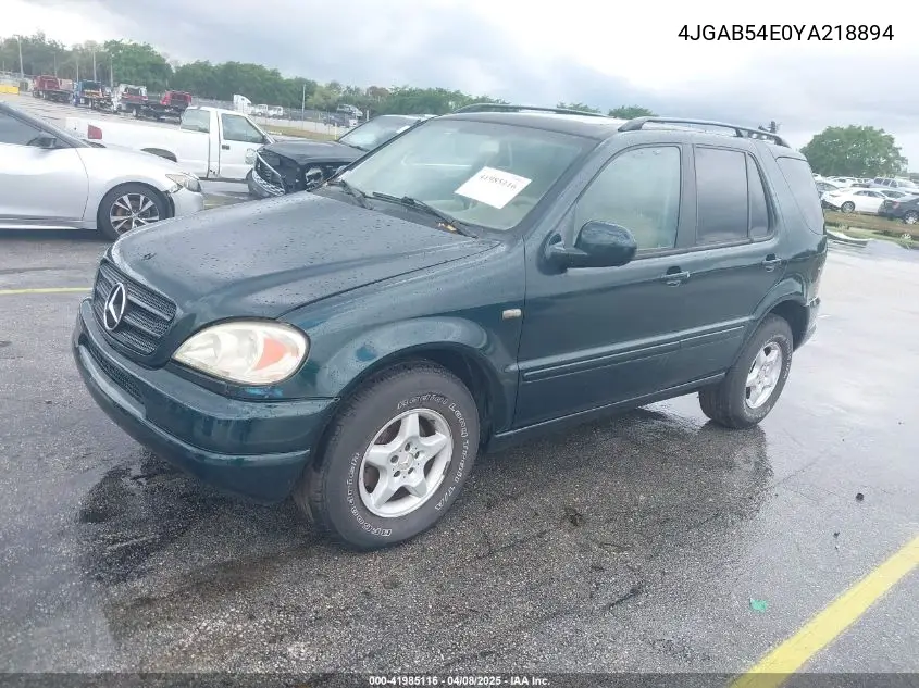 2000 Mercedes-Benz Ml 320 VIN: 4JGAB54E0YA218894 Lot: 41985116