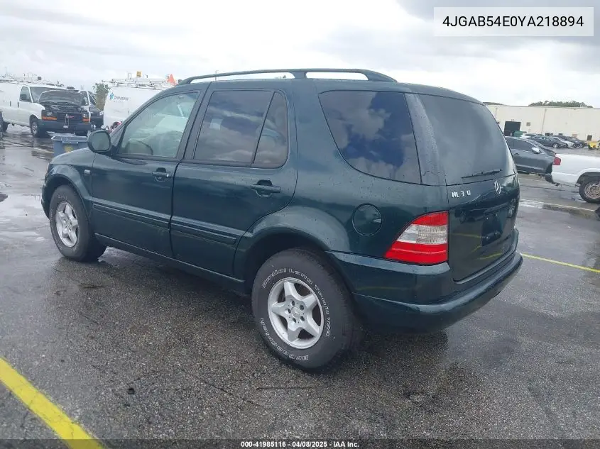 2000 Mercedes-Benz Ml 320 VIN: 4JGAB54E0YA218894 Lot: 41985116