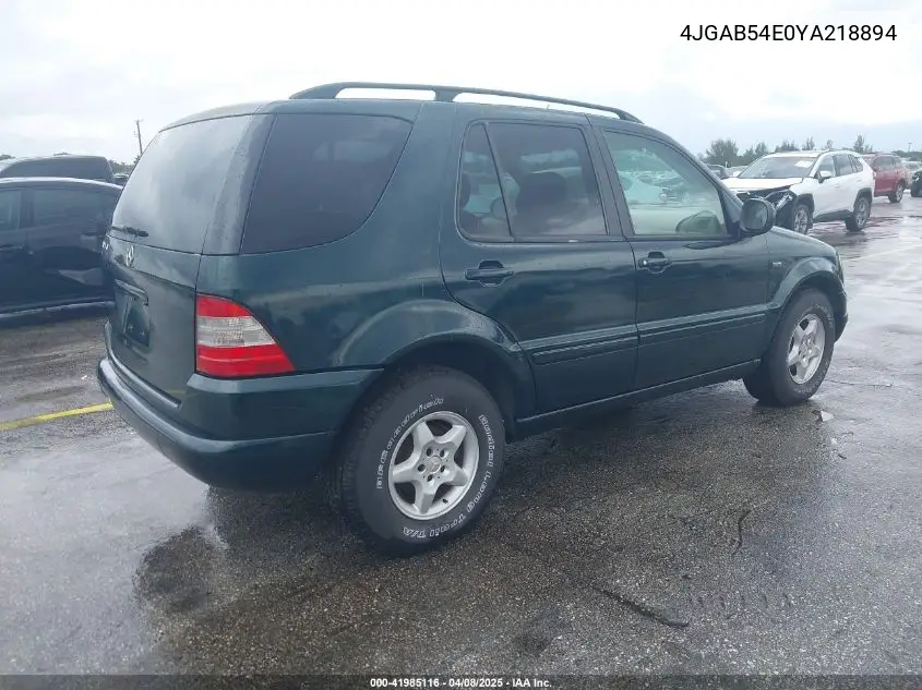 2000 Mercedes-Benz Ml 320 VIN: 4JGAB54E0YA218894 Lot: 41985116
