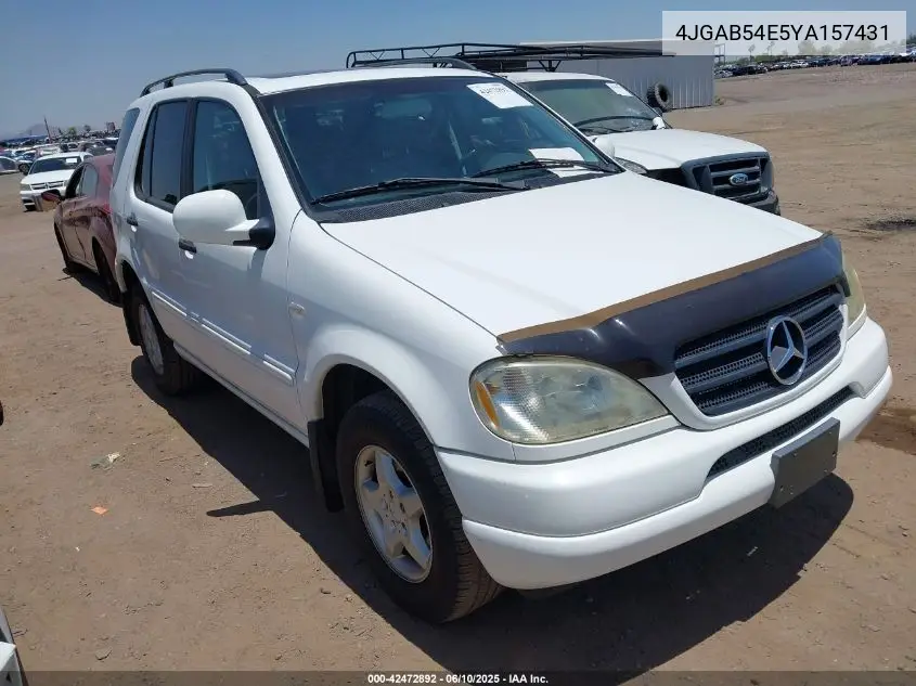 2000 Mercedes-Benz Ml 320 VIN: 4JGAB54E5YA157431 Lot: 42472892
