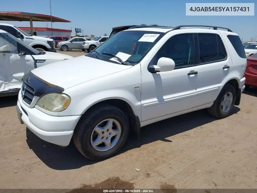 2000 Mercedes-Benz Ml 320 VIN: 4JGAB54E5YA157431 Lot: 42472892